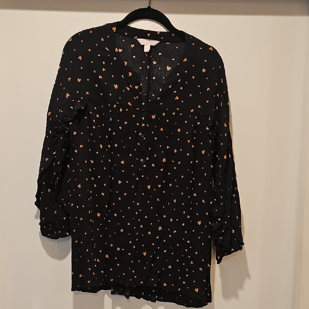 LC Lauren Conrad Black Blouse with Heart Print